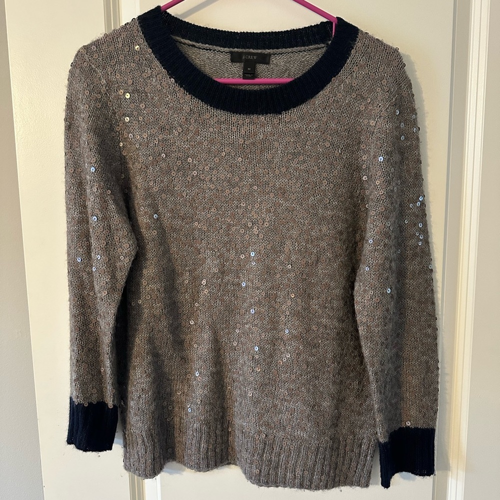 J. Crew Gray and Navy Sequin Sweater